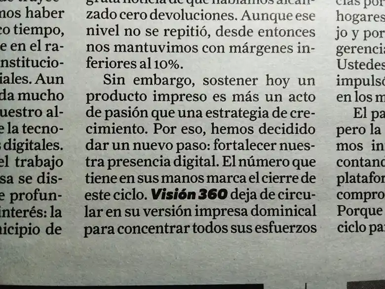 NOTICIA: Visión 360 Deja De Publicar Su Edición Impresa Dominical Y Apuesta Por Lo Digital Visión 360 Deja De Publicar Su Edición Impresa Dominical Y Apuesta Por Lo Digital
